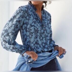 Anthropologie Maeve Blue Floral V-Neck Long-Sleeve Women’s Top